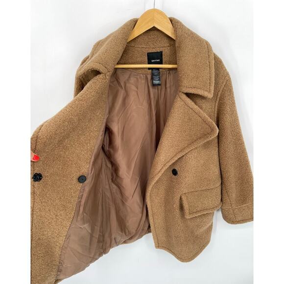 Smythe Camel Tan Faux Shearling Teddy Car Coat Jacket size Extra Small - Picture 7 of 10